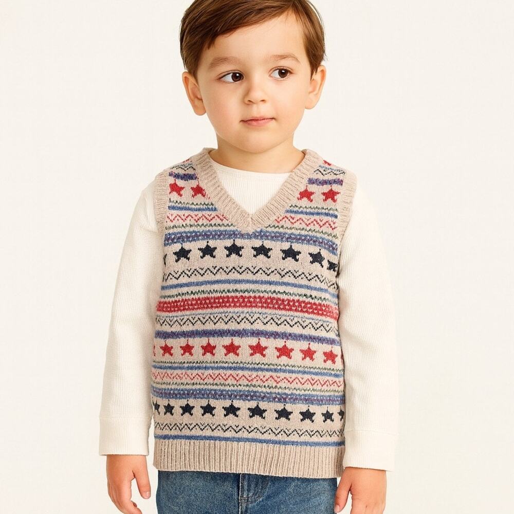 JoJo Maman Bébé Fair Isle Sweater Vest | Lambswool Blend | Boys 4–5Y